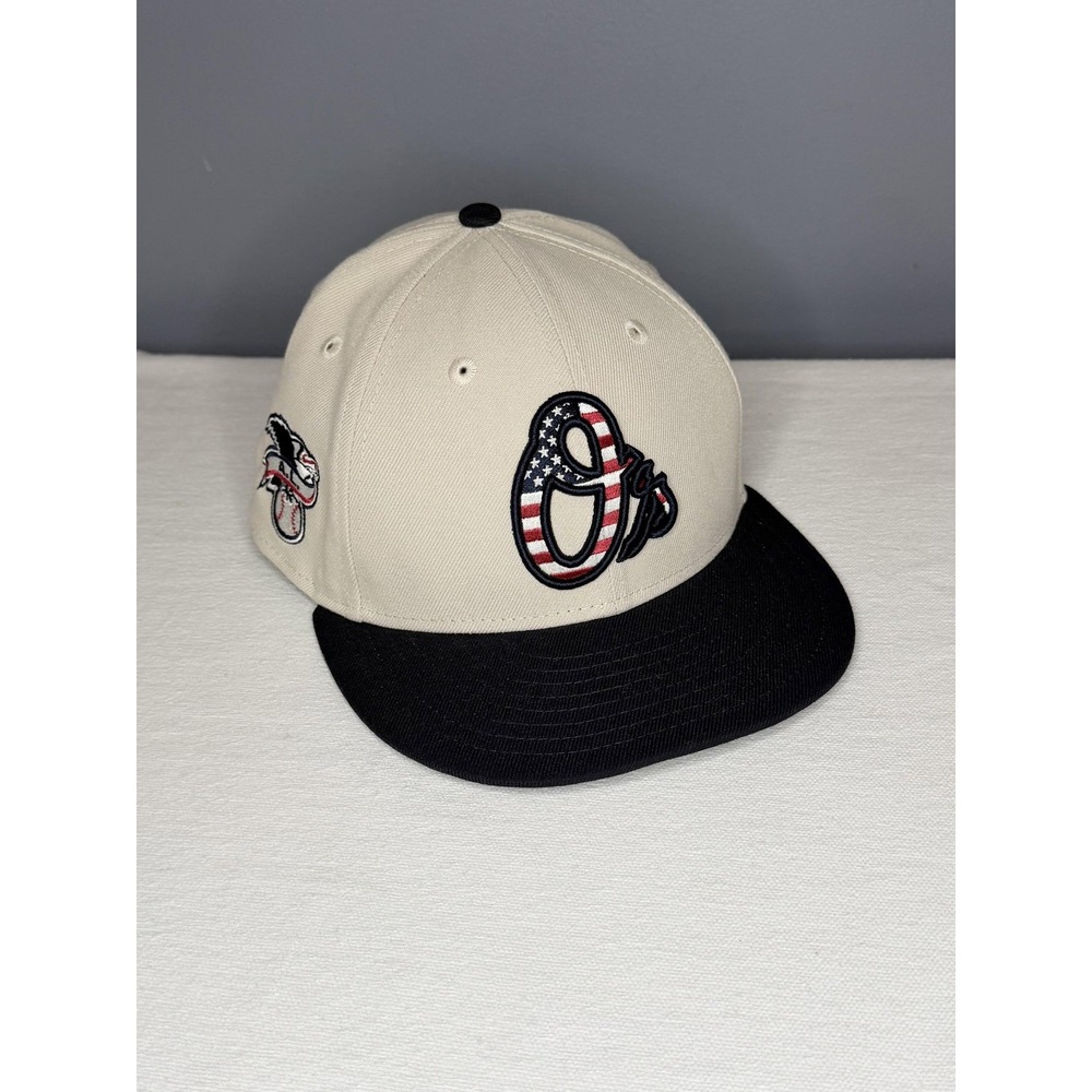 Baltimore Orioles Hat Cap Fitted Mens 7 1/2 Khaki Black MLB Baseball New‎ Era